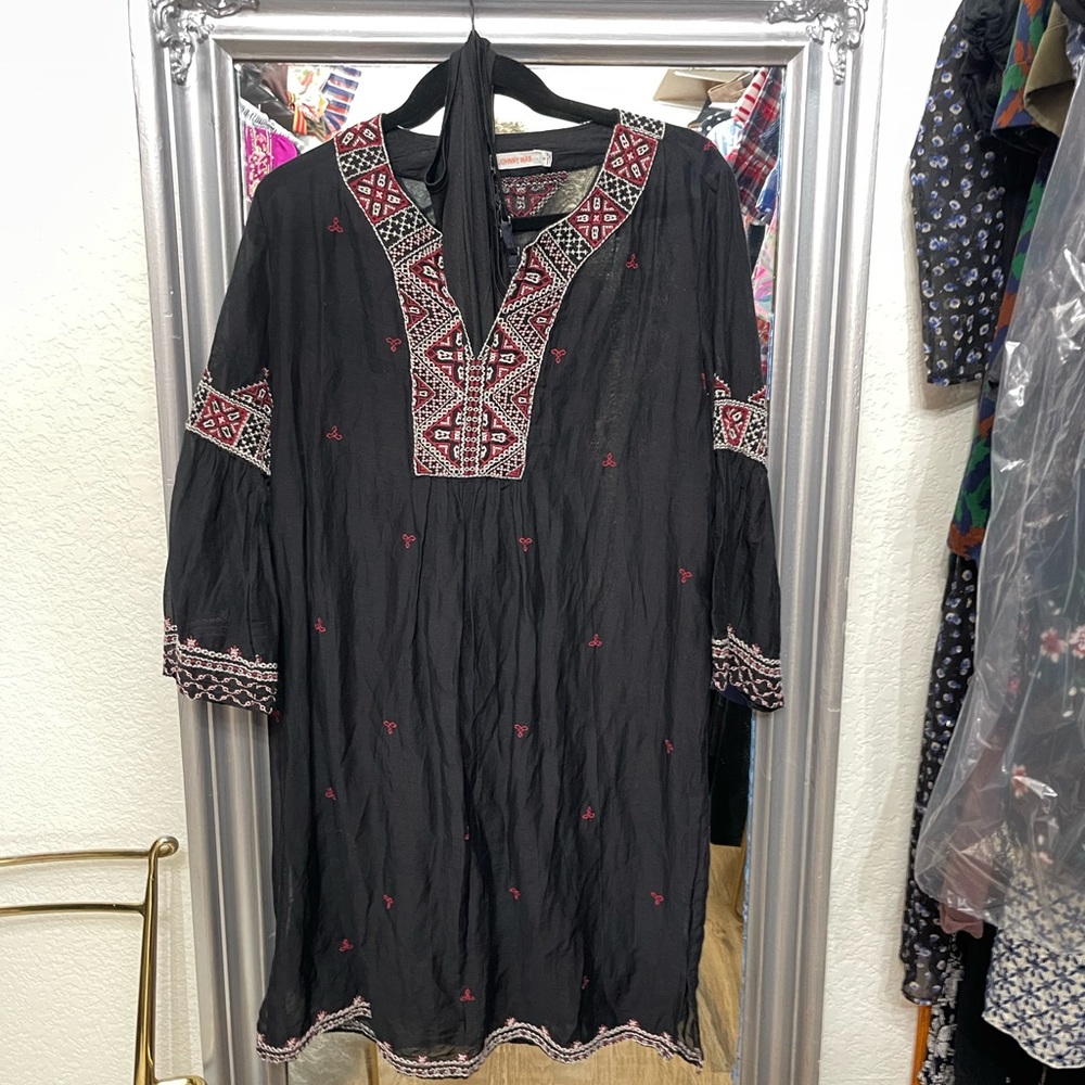 Johnny Was Embroidered dress with Black slip Women size small